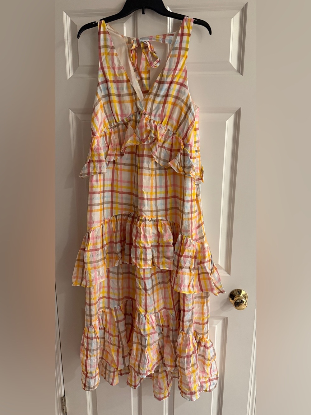 cinq a sept Yellow, Pink & White Plaid Ruffle Sundress